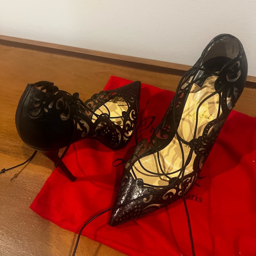 Christian Louboutin Black Lace Stiletto Heels